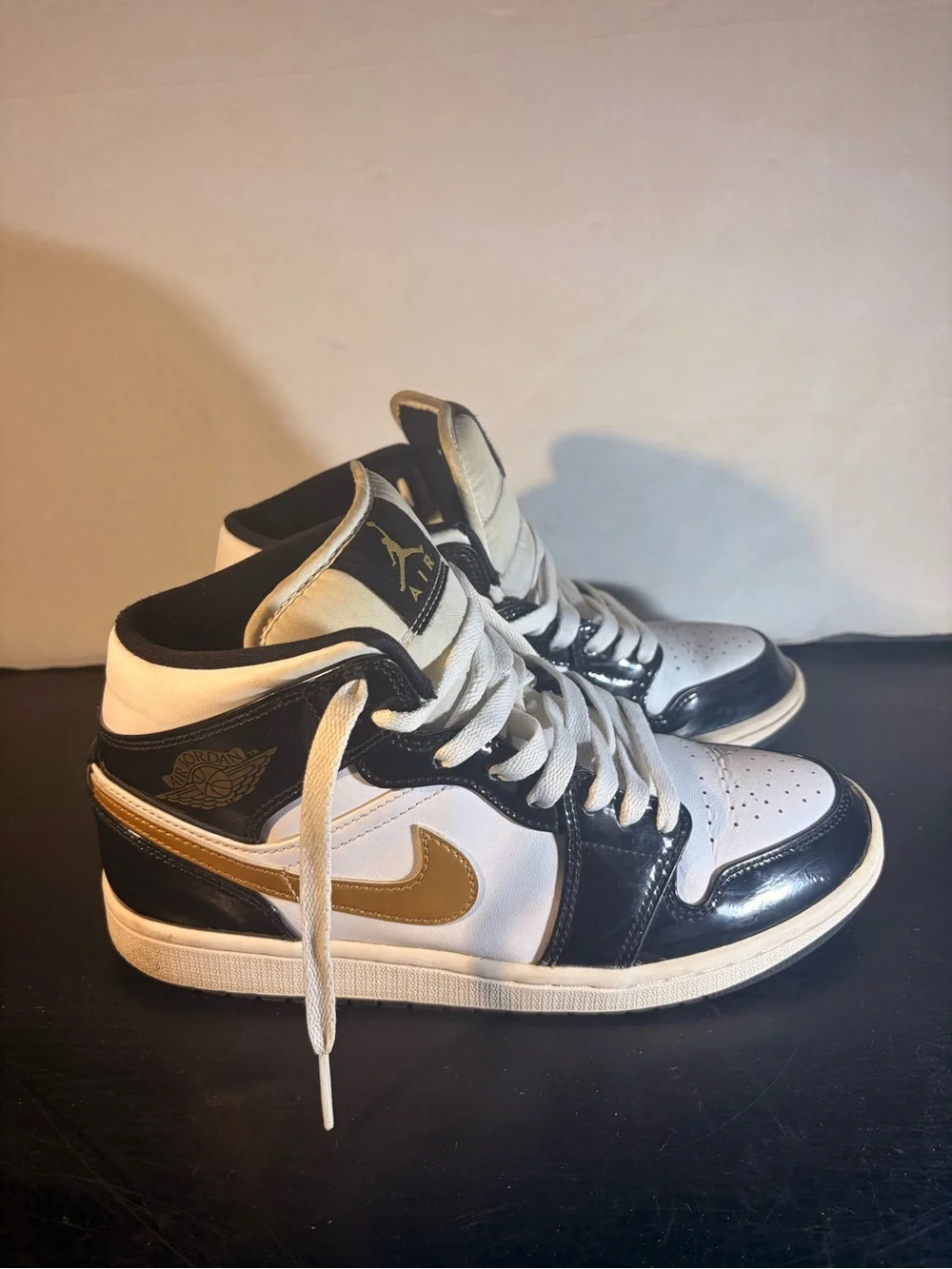 Jordan Mid-Top Sneakers - White, Black & Gold Accents